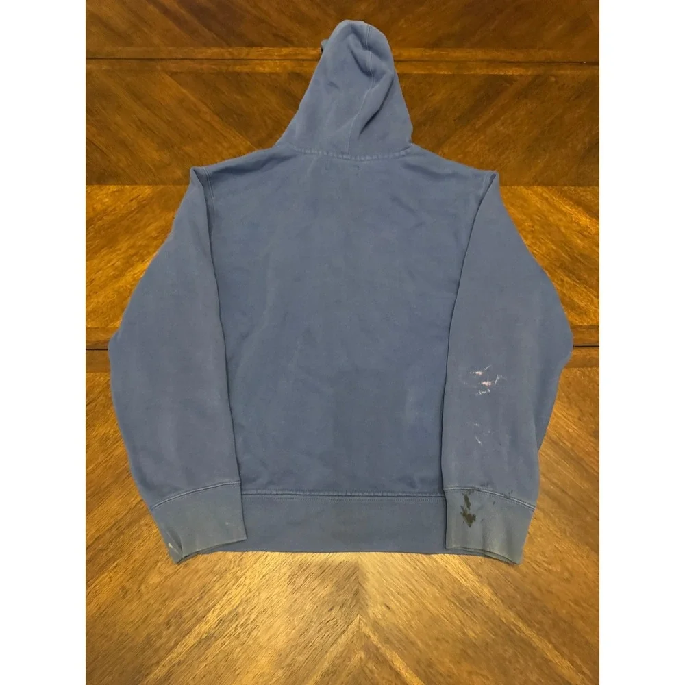 Polo Ralph Lauren Mens Blue Full Zip Hoodie Orange Pony Logo‎ Distressed Large